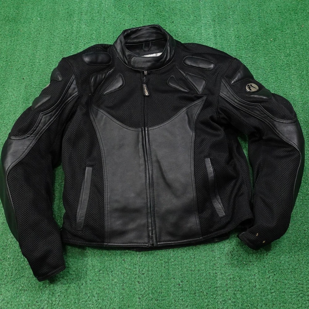 Fieldsheer Leather Mesh Motorcycle Jacket Mens 46/56 XL Black Armored Sportbike